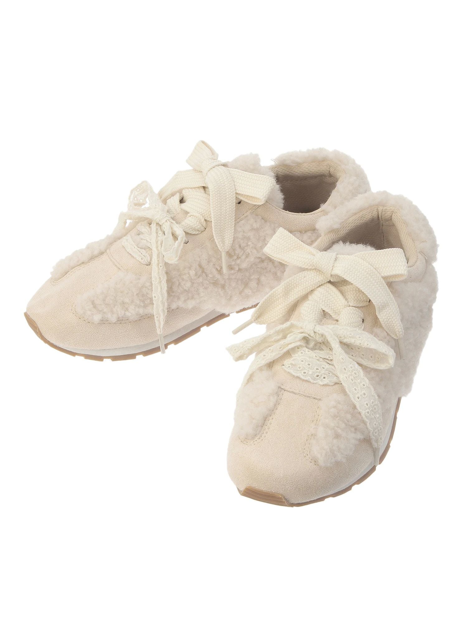 merry jenny｜Double Ribbon Faux Fur Sneakers