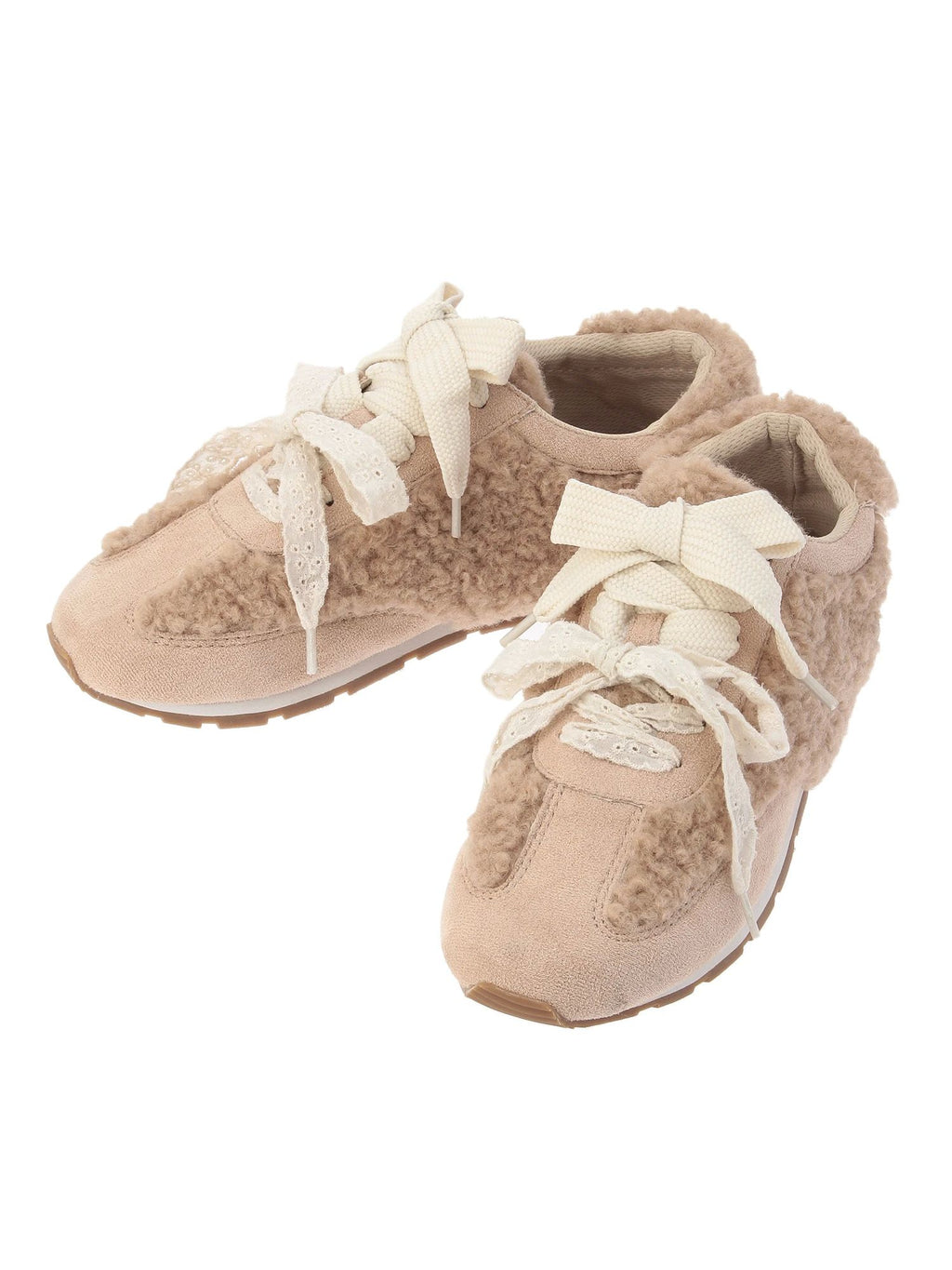 merry jenny｜Double Ribbon Faux Fur Sneakers