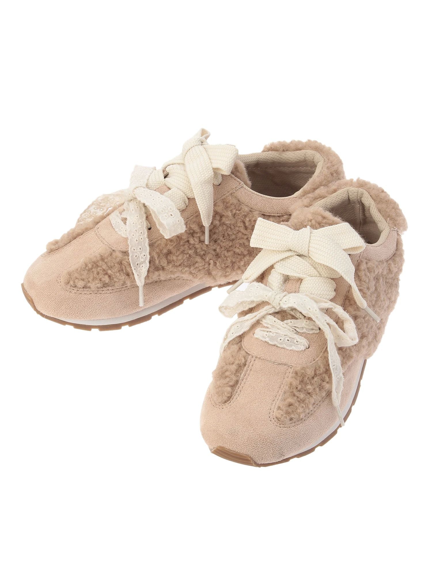 merry jenny｜Double Ribbon Faux Fur Sneakers