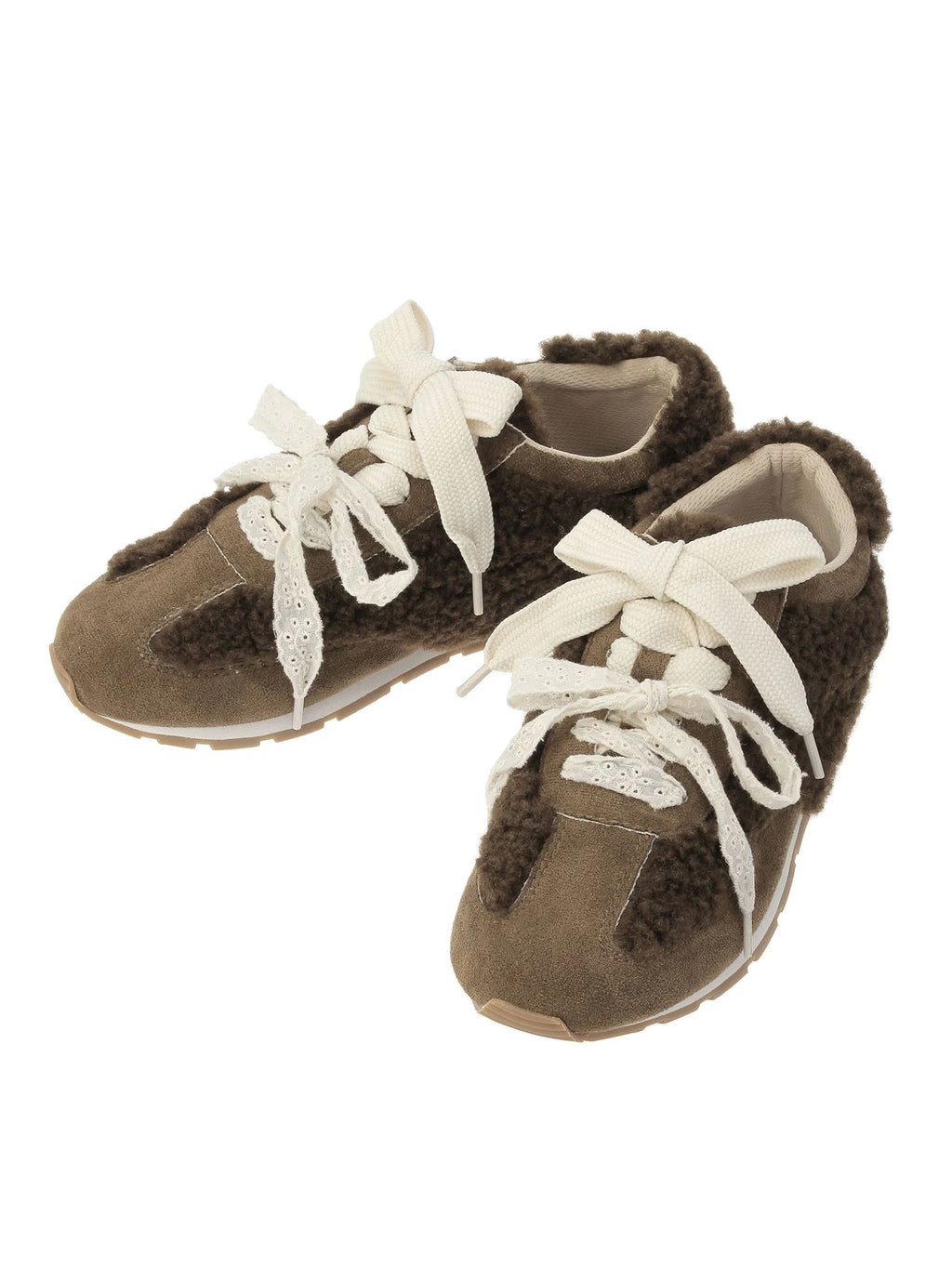 merry jenny｜Double Ribbon Faux Fur Sneakers
