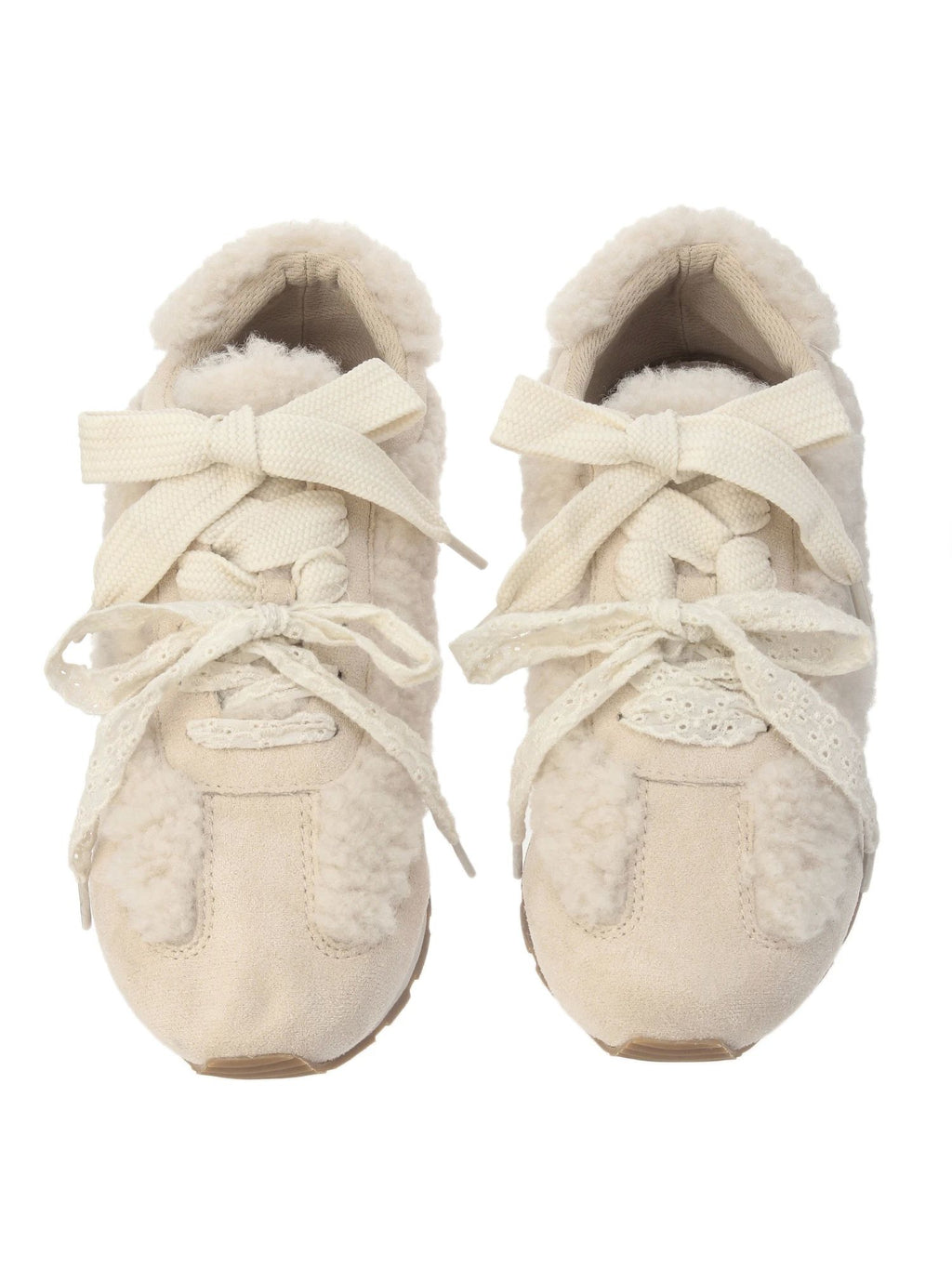 merry jenny｜Double Ribbon Faux Fur Sneakers