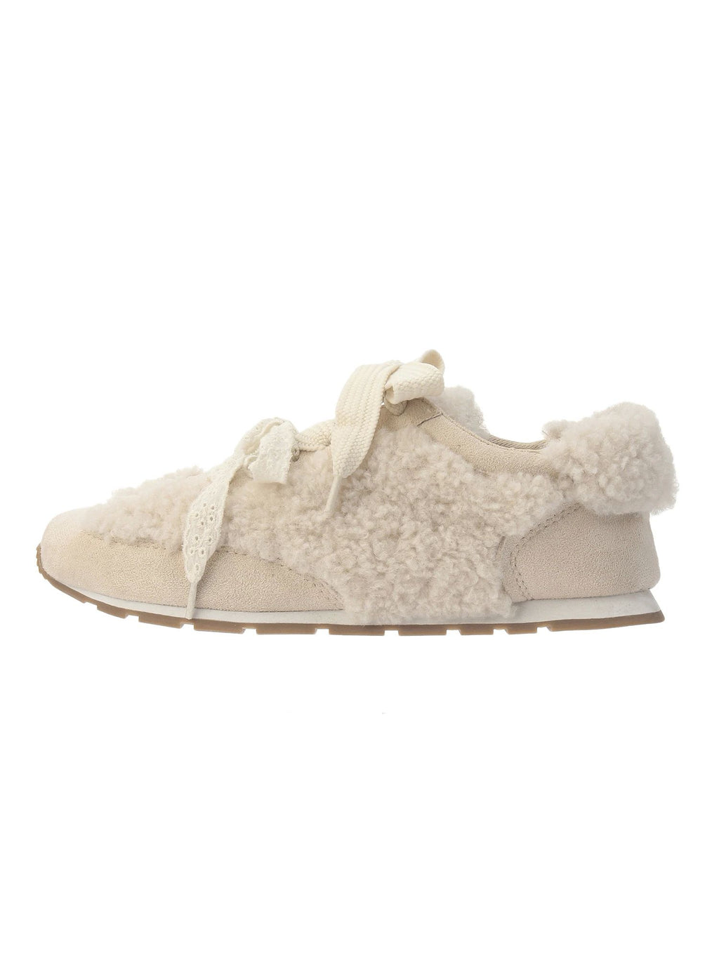 merry jenny｜Double Ribbon Faux Fur Sneakers