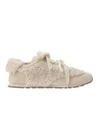 merry jenny｜Double Ribbon Faux Fur Sneakers