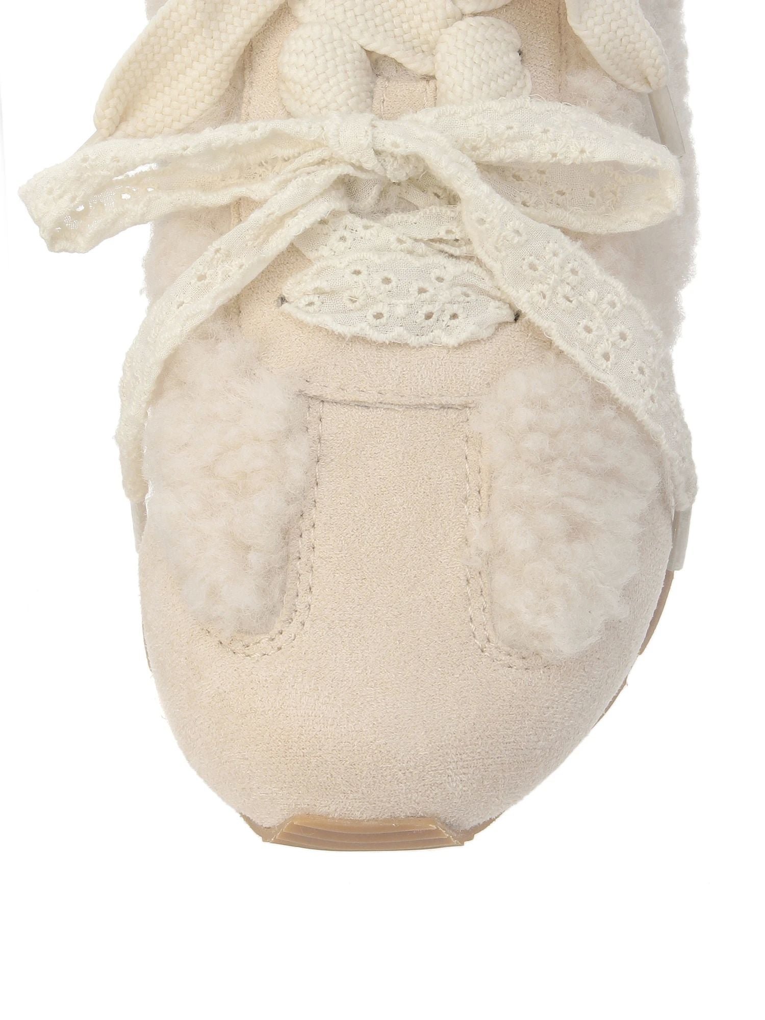 merry jenny｜Double Ribbon Faux Fur Sneakers