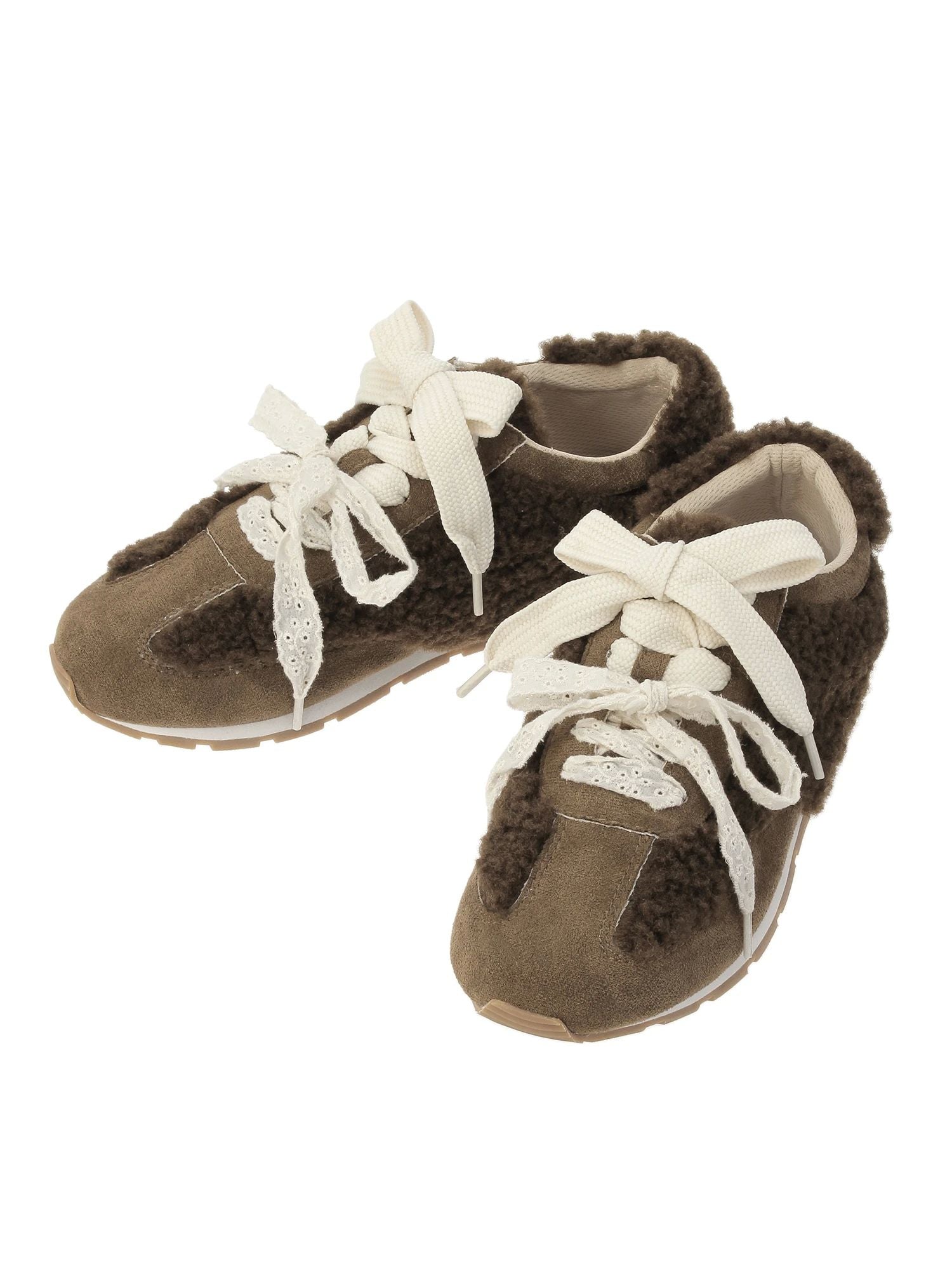merry jenny｜Double Ribbon Faux Fur Sneakers