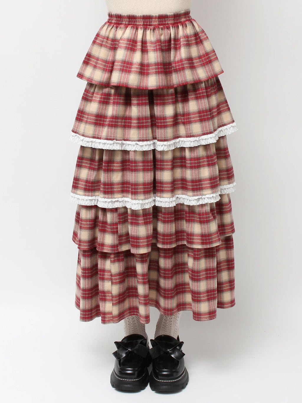 merry jenny｜Tiered tiered check skirt