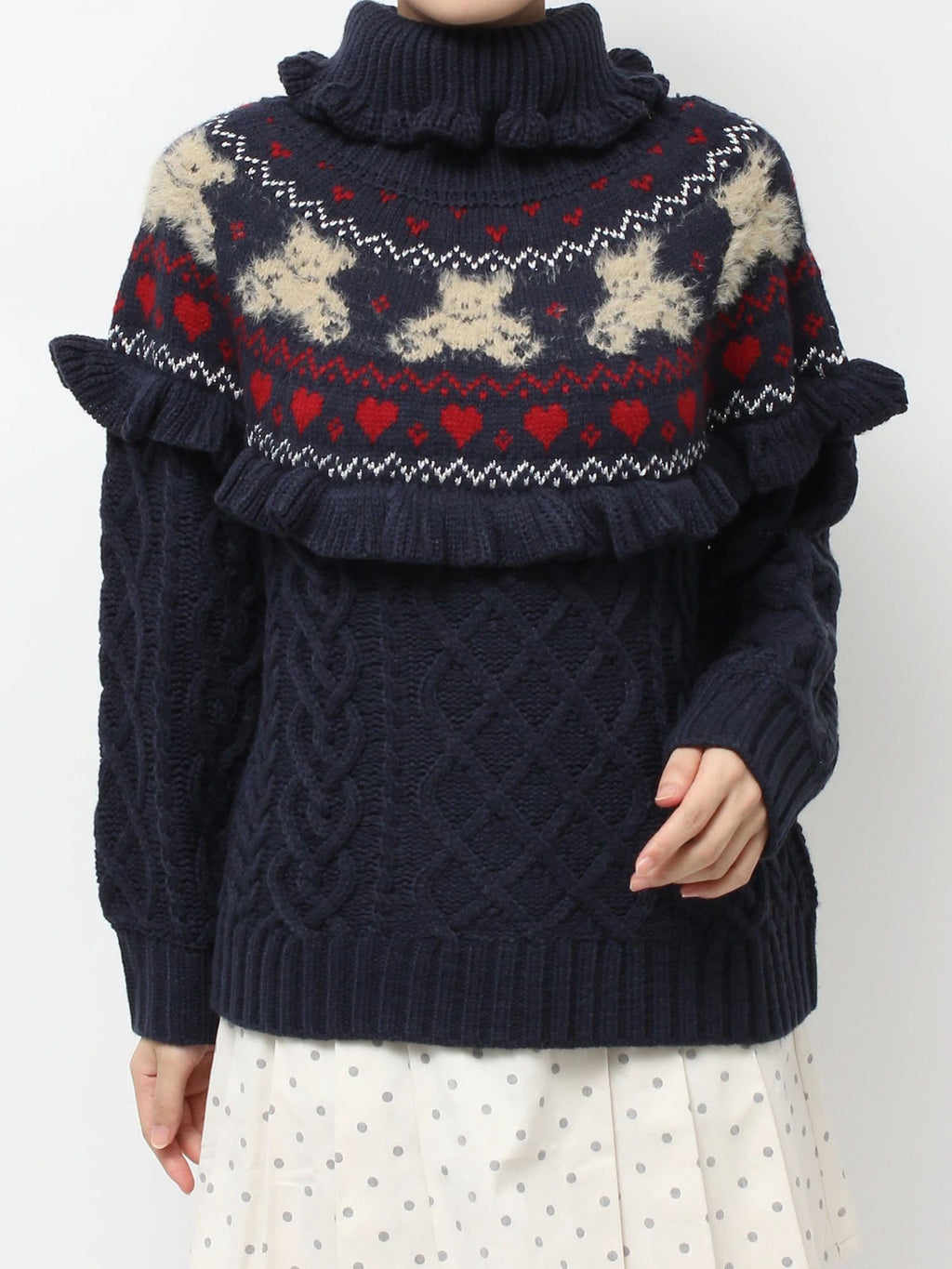 merry jenny｜Bear Yoke Knit Top