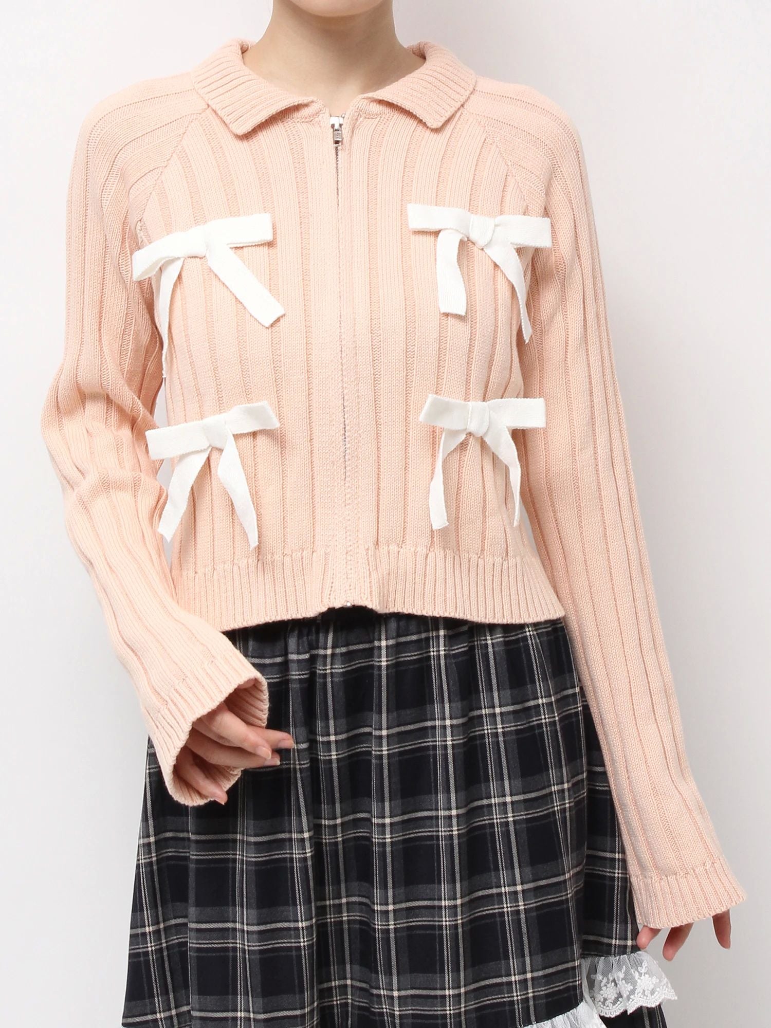 merry jenny｜Ribbon Washed Zip Knit