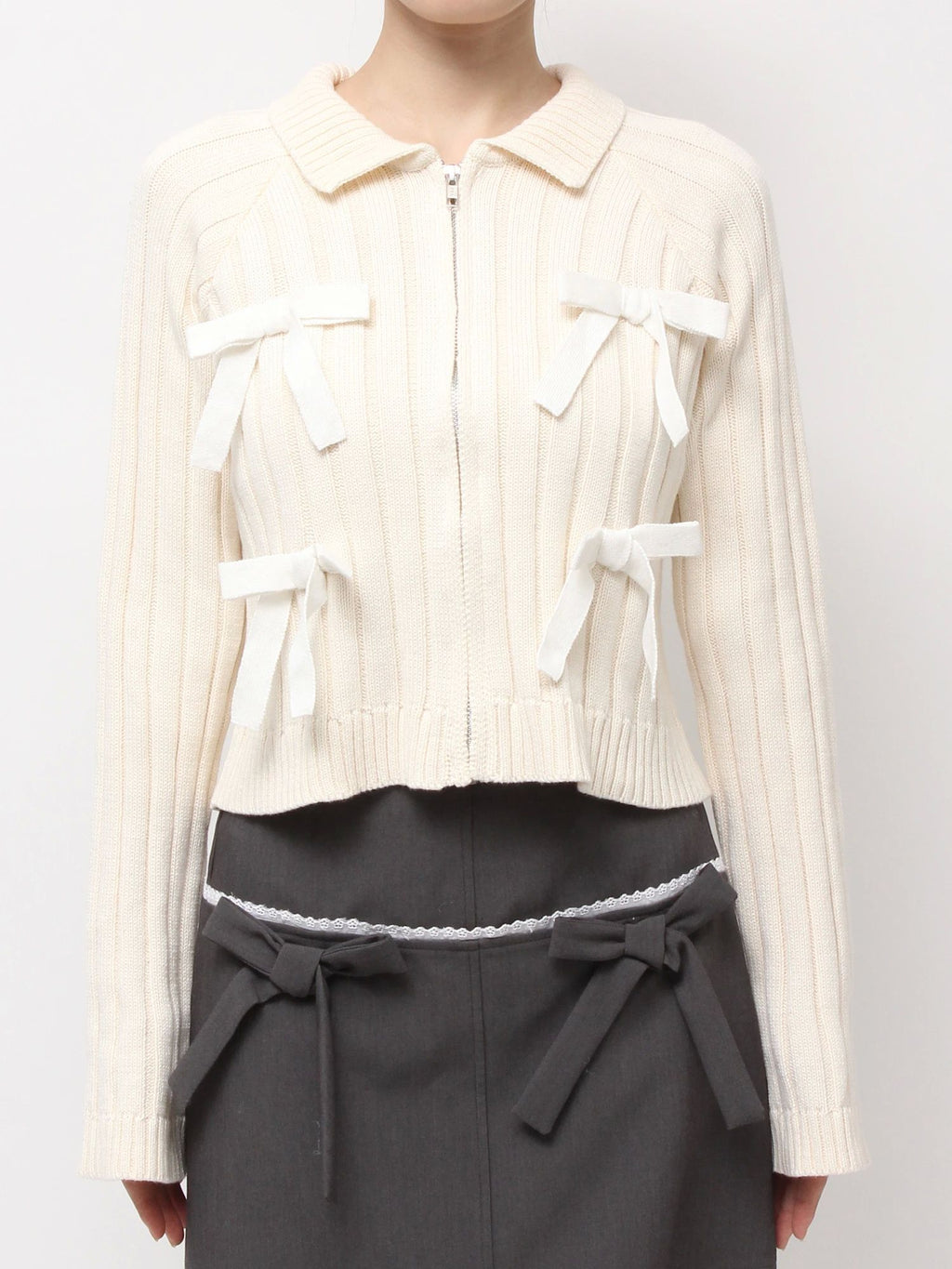 merry jenny｜Ribbon Washed Zip Knit