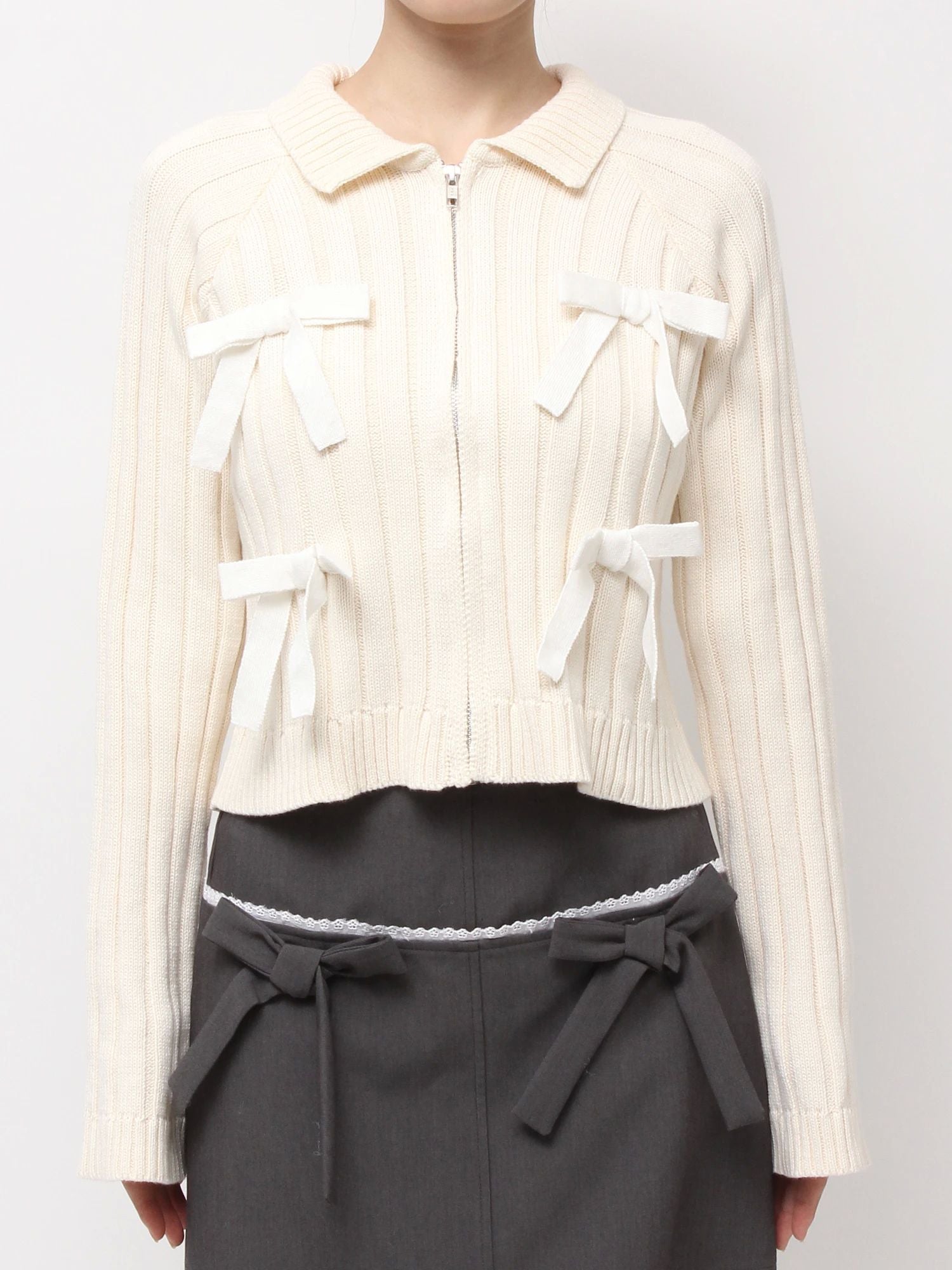 merry jenny｜Ribbon Washed Zip Knit
