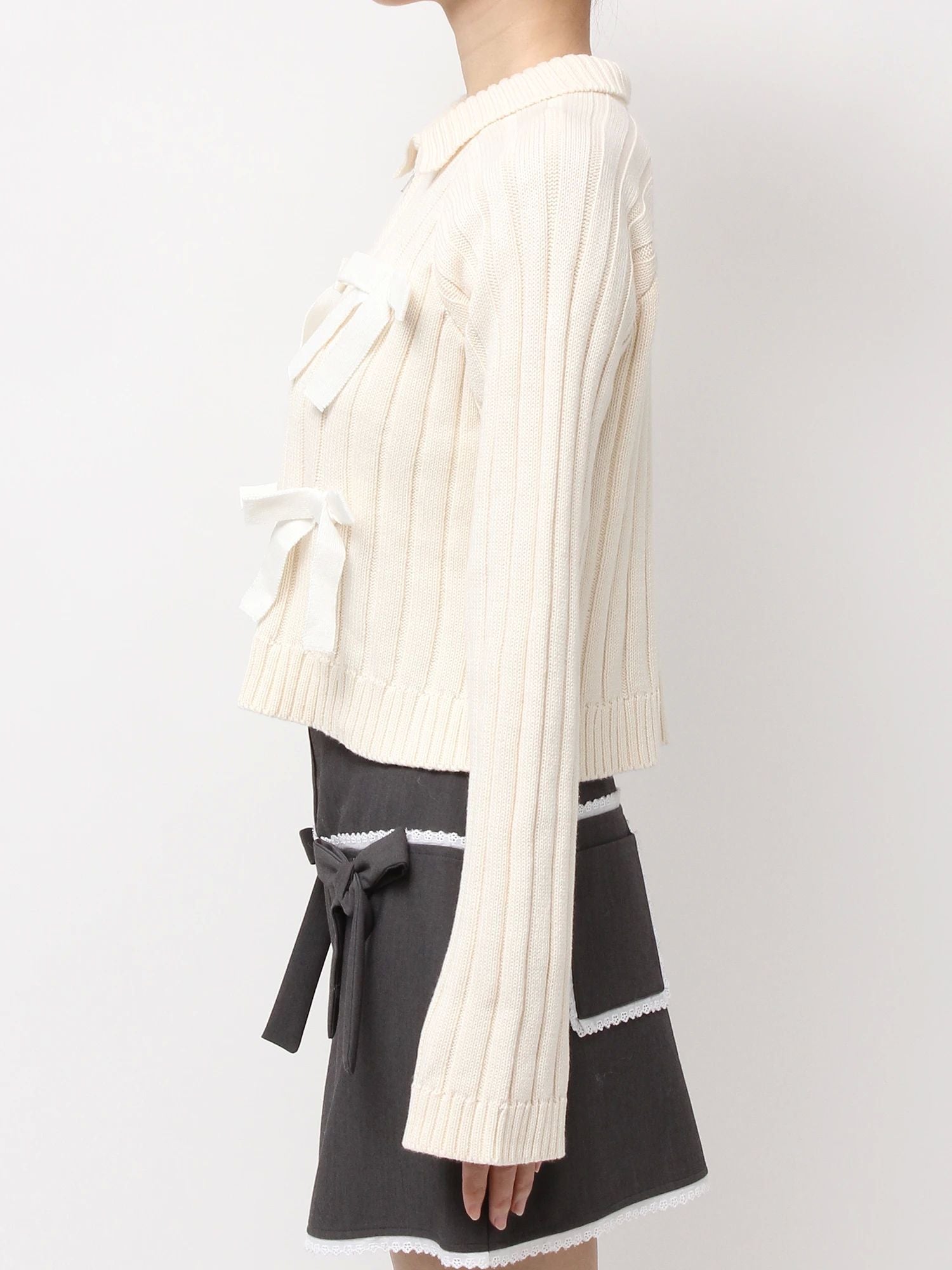 merry jenny｜Ribbon Washed Zip Knit