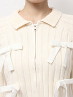 merry jenny｜Ribbon Washed Zip Knit