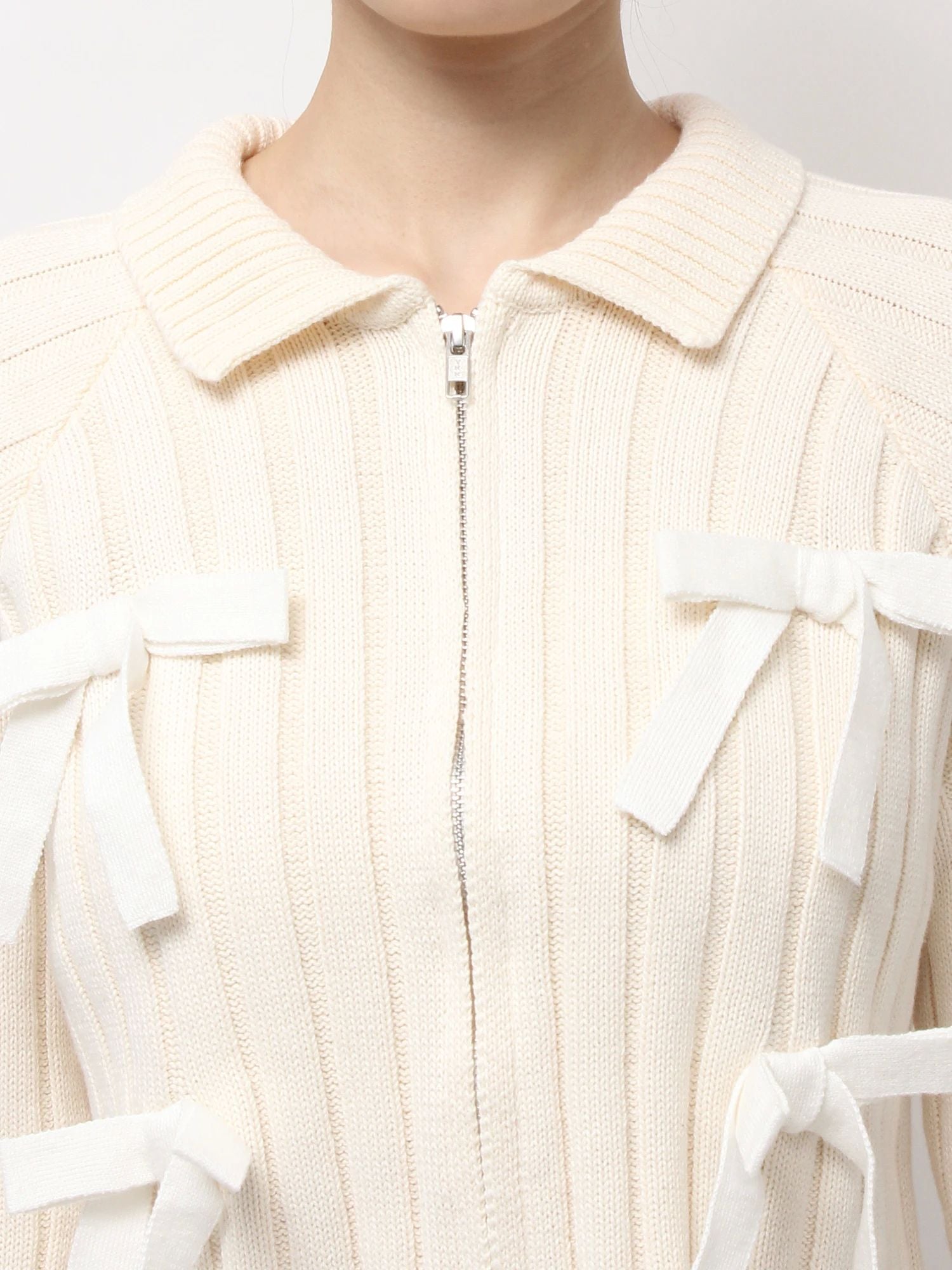 merry jenny｜Ribbon Washed Zip Knit