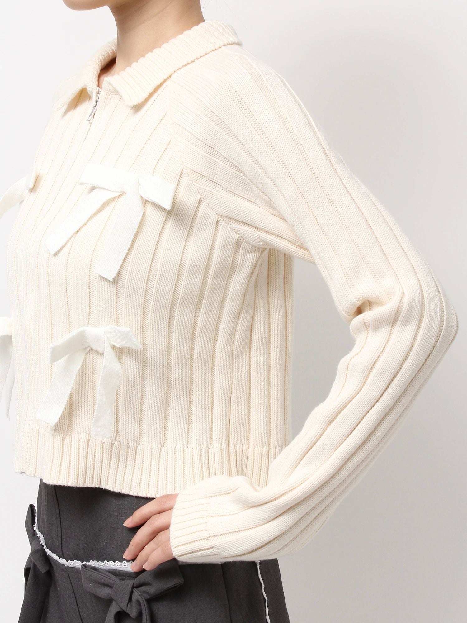 merry jenny｜Ribbon Washed Zip Knit