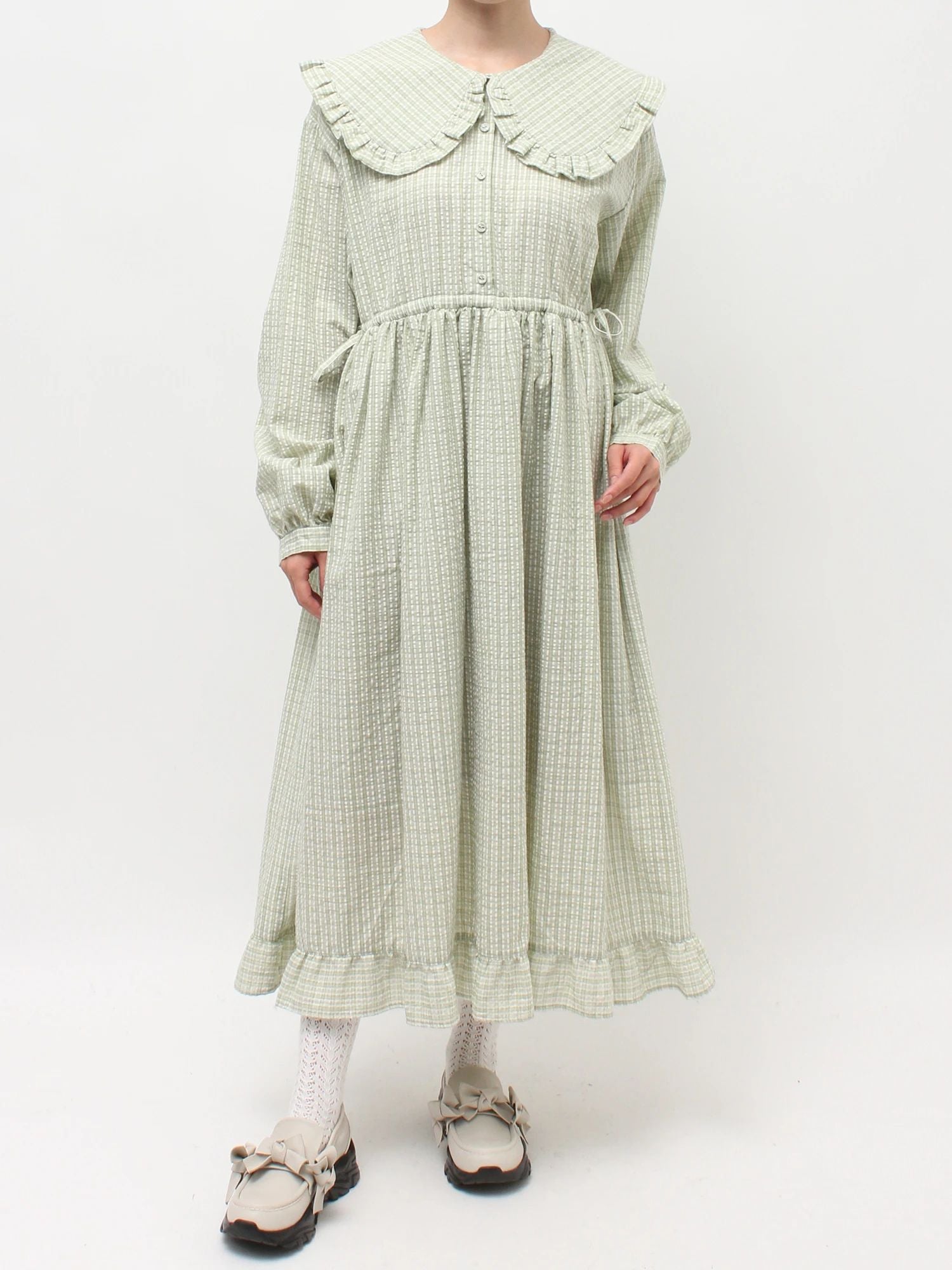 merry jenny｜Check Frill Collar Dress