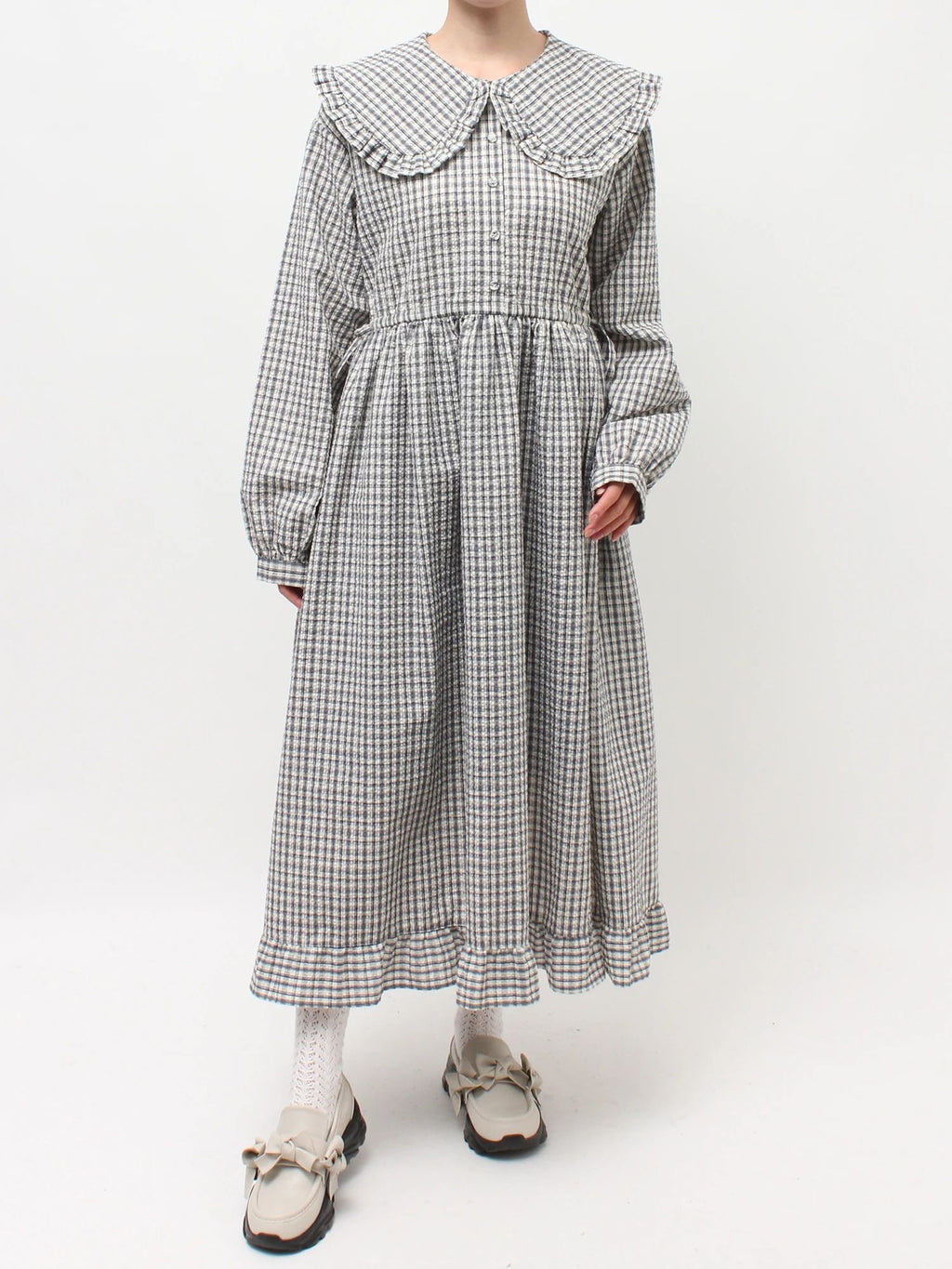 merry jenny｜Check Frill Collar Dress