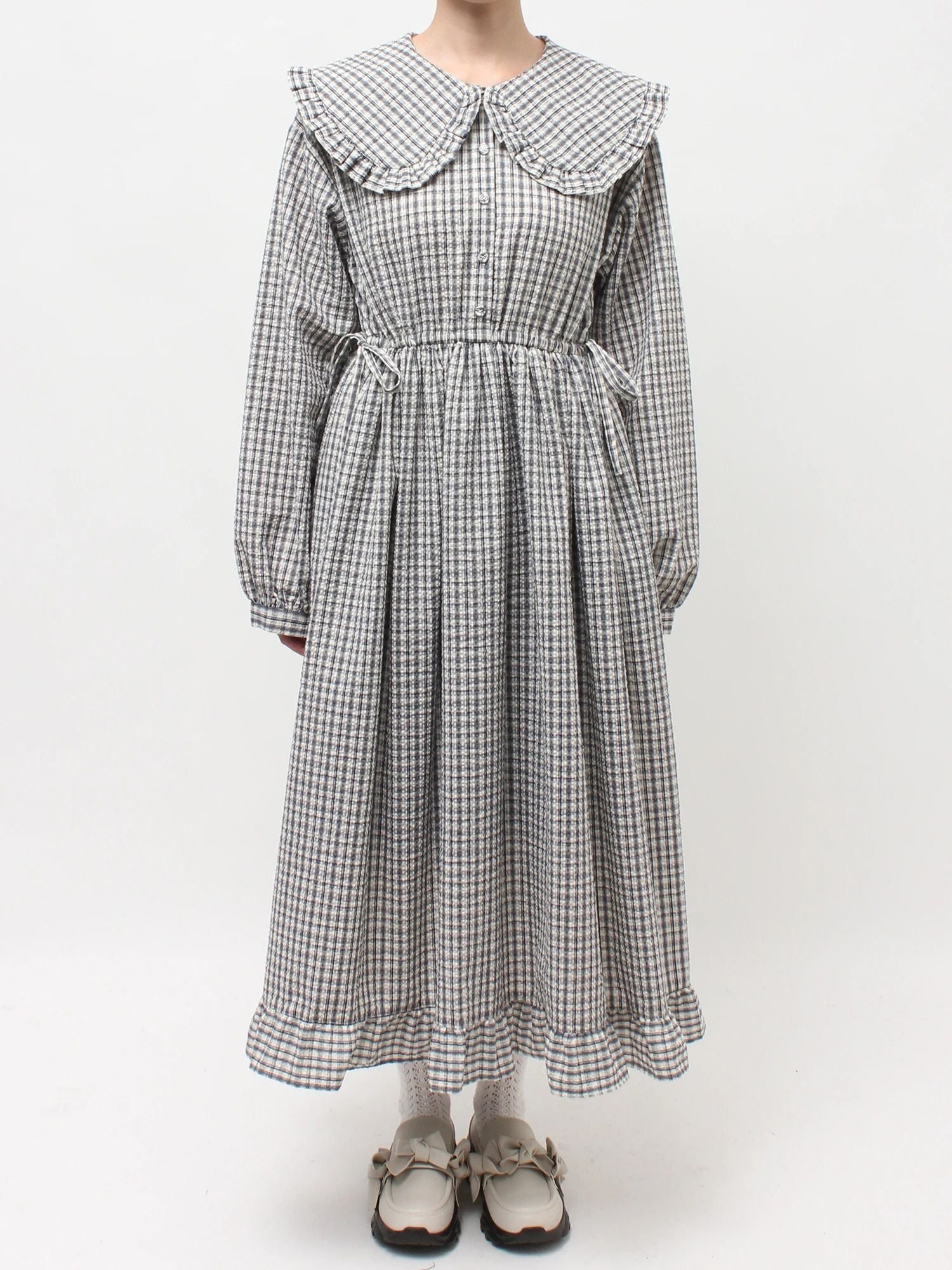 merry jenny｜Check Frill Collar Dress