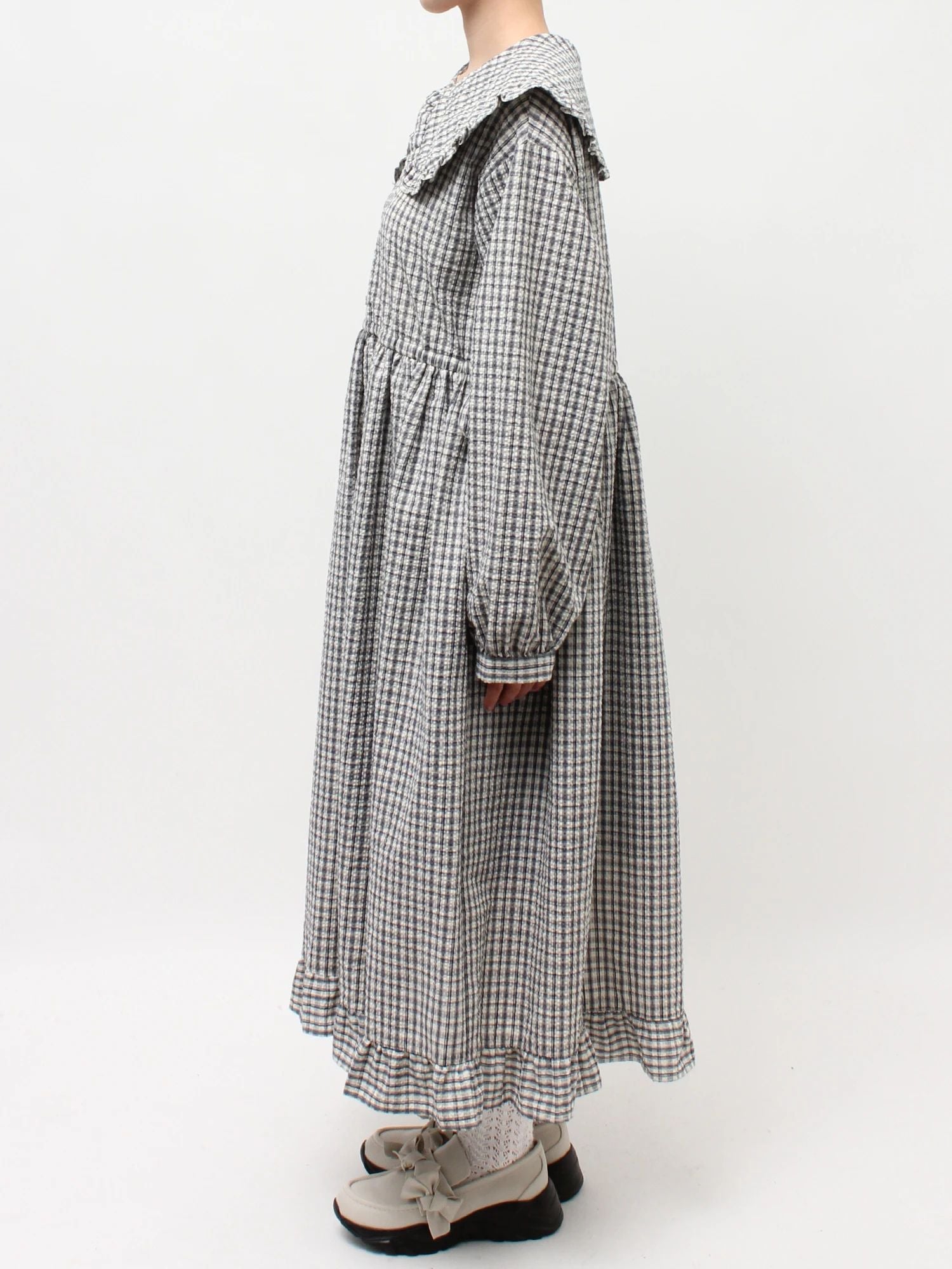 merry jenny｜Check Frill Collar Dress