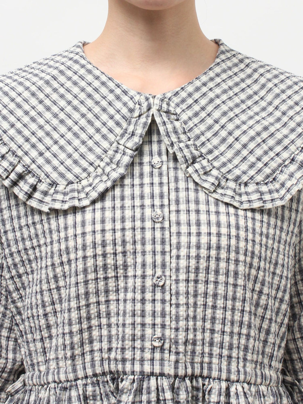 merry jenny｜Check Frill Collar Dress
