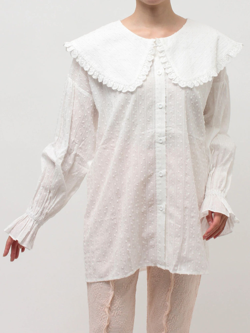 merry jenny｜Dot Lace Frill Collar Blouse