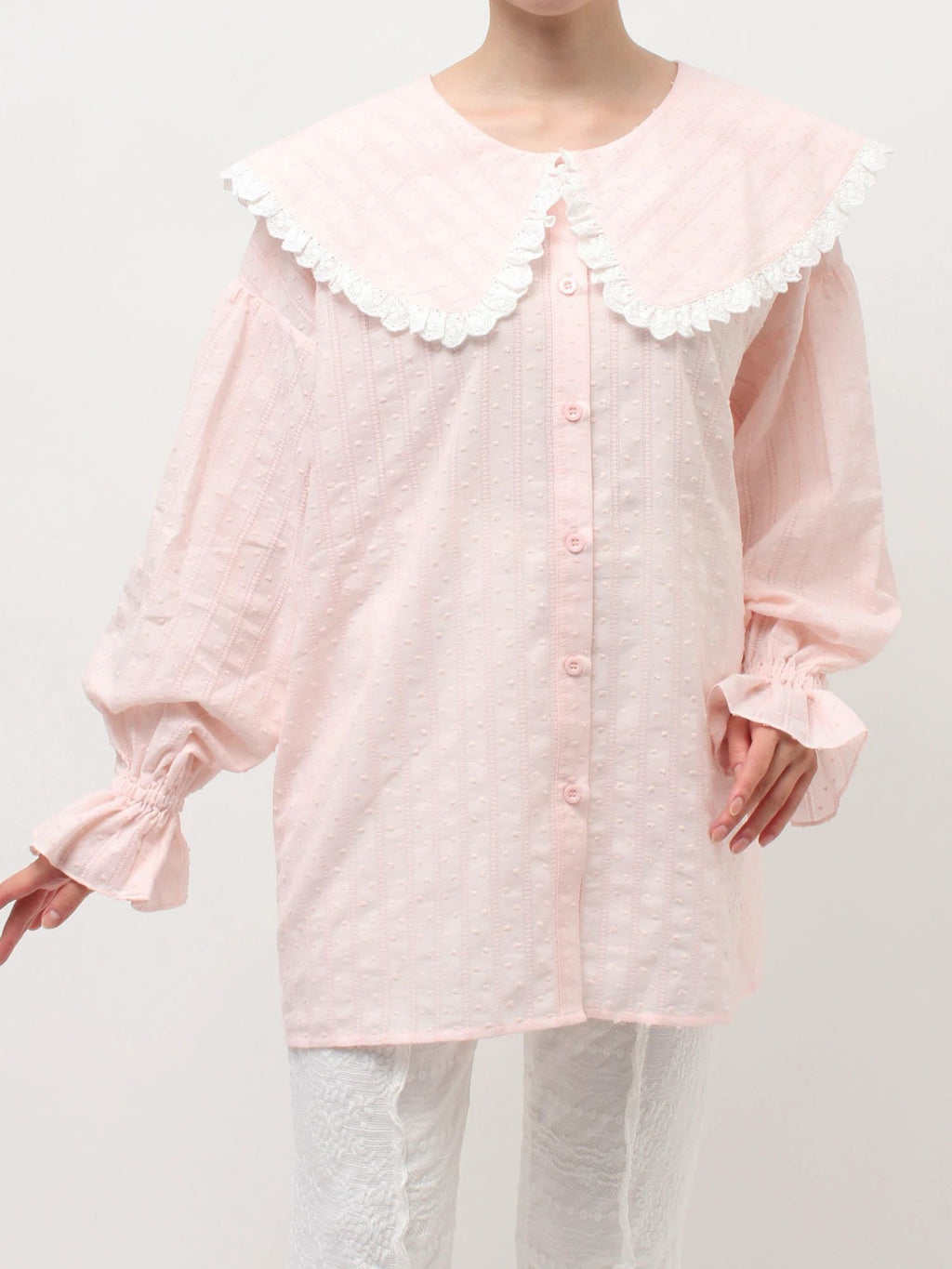 merry jenny｜Dot Lace Frill Collar Blouse