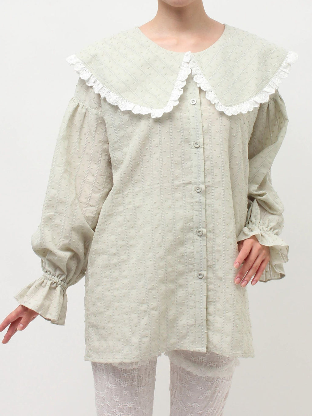 merry jenny｜Dot Lace Frill Collar Blouse