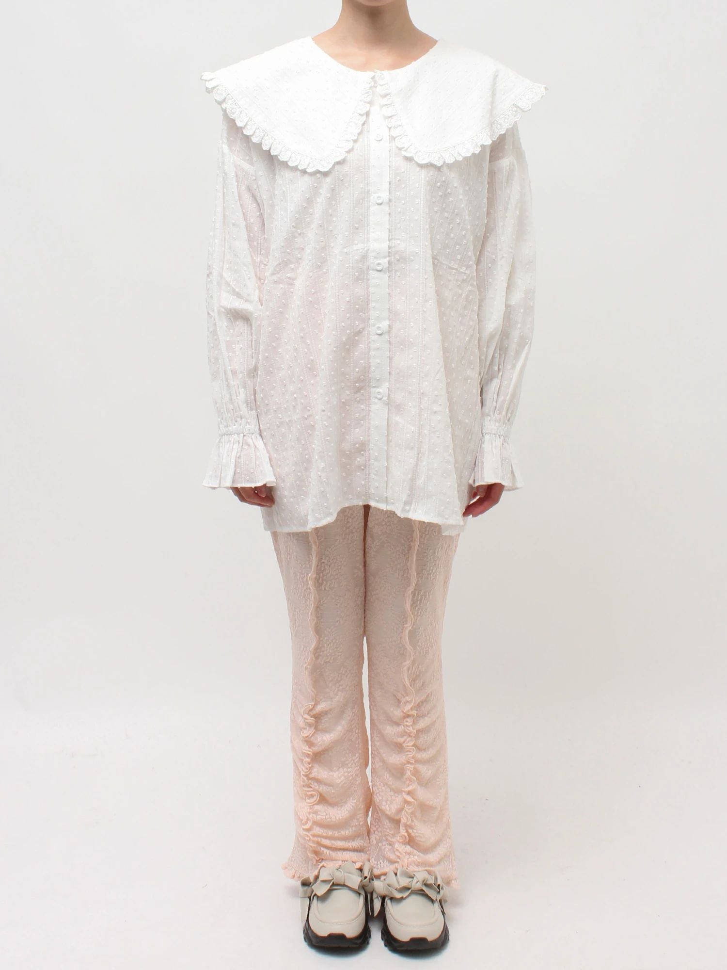 merry jenny｜Dot Lace Frill Collar Blouse