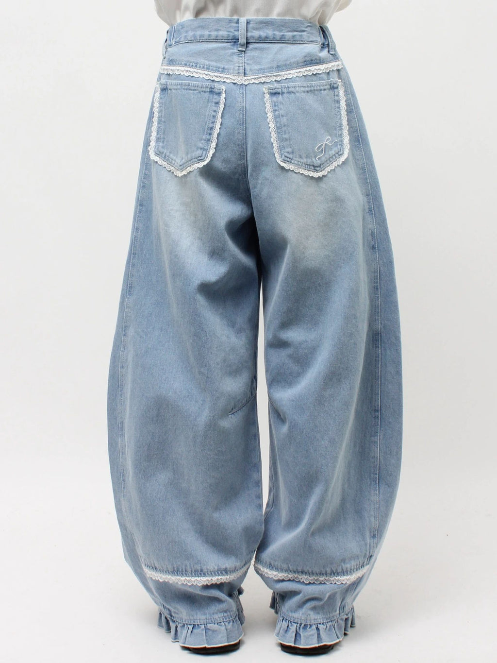 merry jenny｜Barrel Leg Ribbon Denim Pants