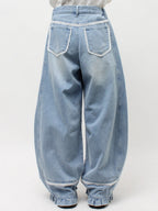 merry jenny｜Barrel Leg Ribbon Denim Pants