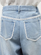 merry jenny｜Barrel Leg Ribbon Denim Pants