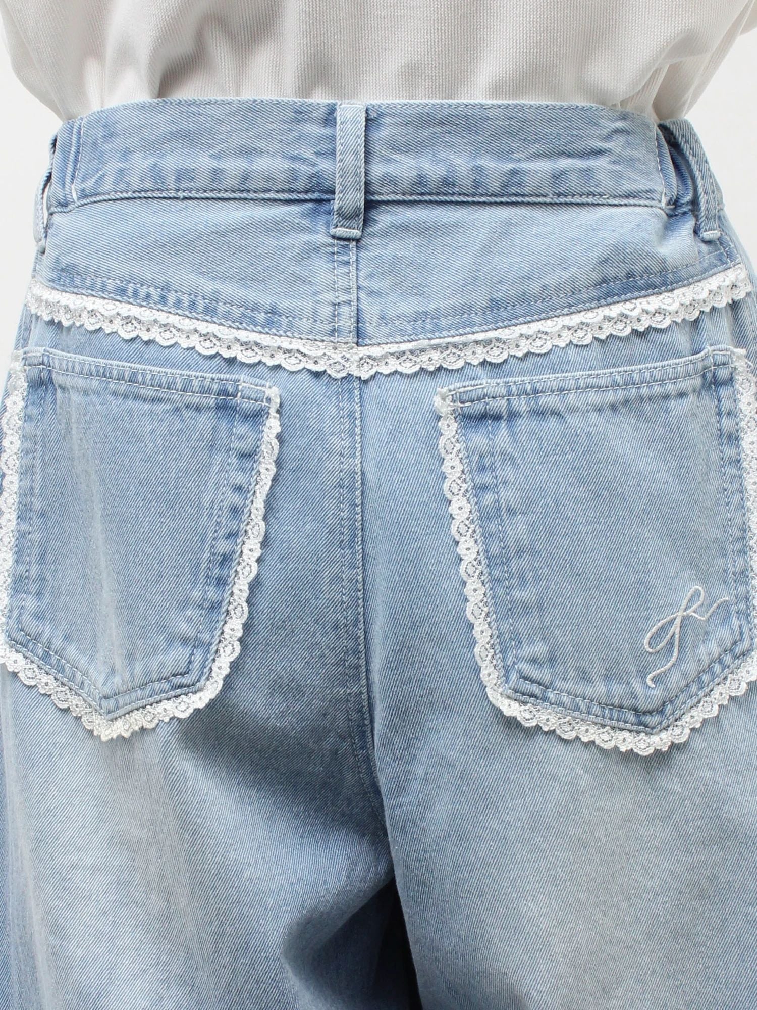 merry jenny｜Barrel Leg Ribbon Denim Pants