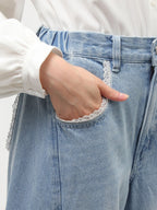 merry jenny｜Barrel Leg Ribbon Denim Pants