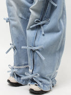 merry jenny｜Barrel Leg Ribbon Denim Pants