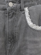 merry jenny｜Barrel Leg Ribbon Denim Pants