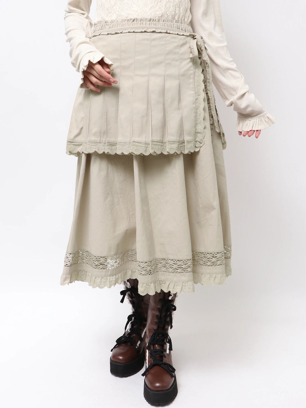 merry jenny｜Pleats Apron Layered Skirt