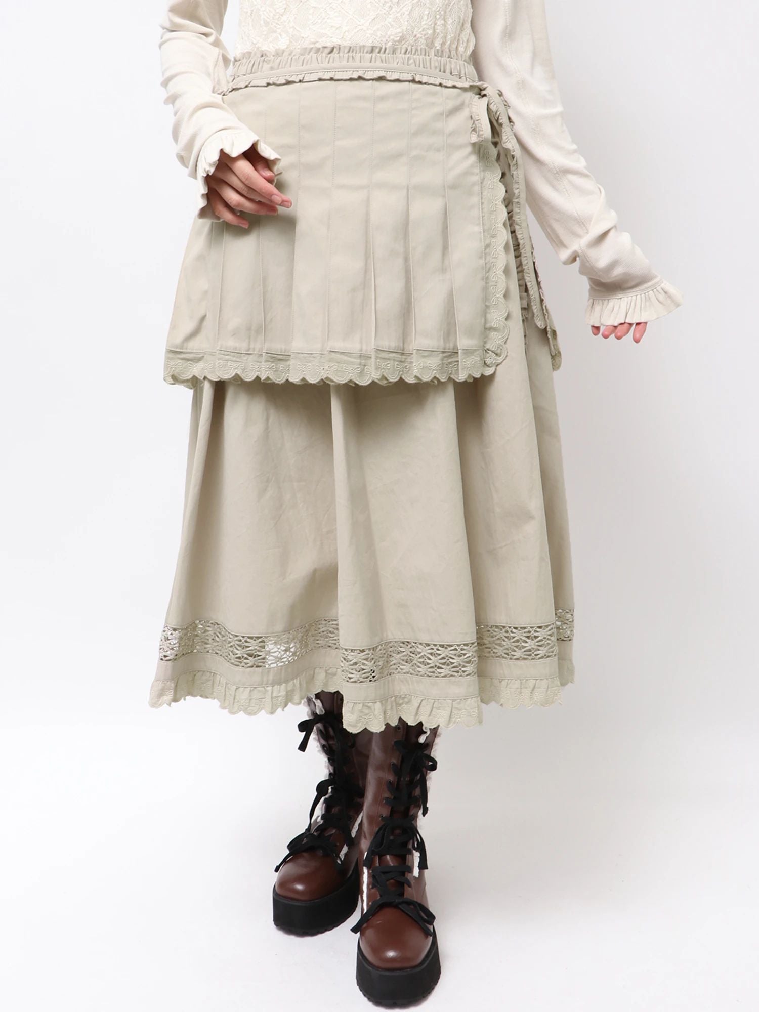 merry jenny｜Pleats Apron Layered Skirt