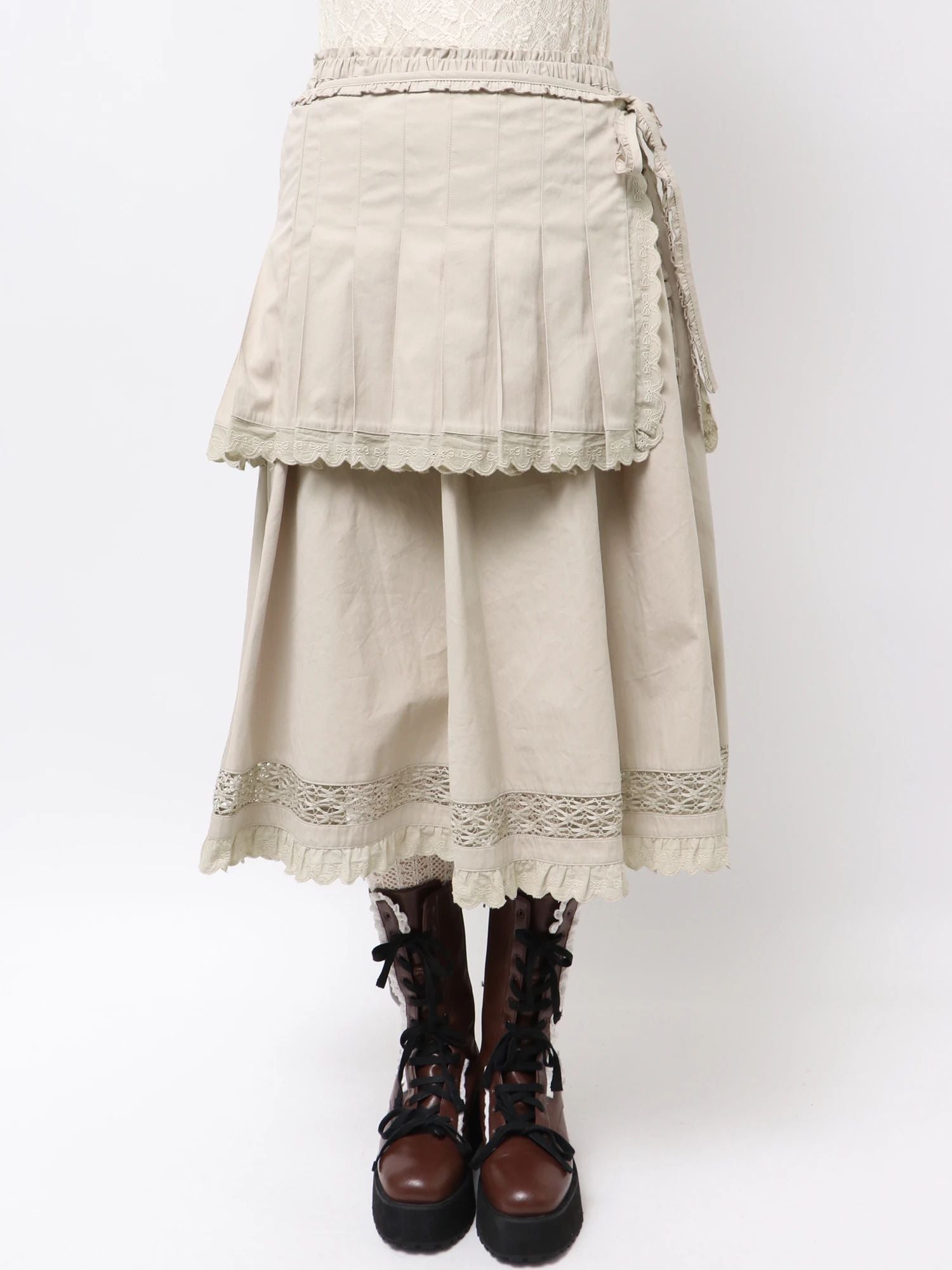 merry jenny｜Pleats Apron Layered Skirt