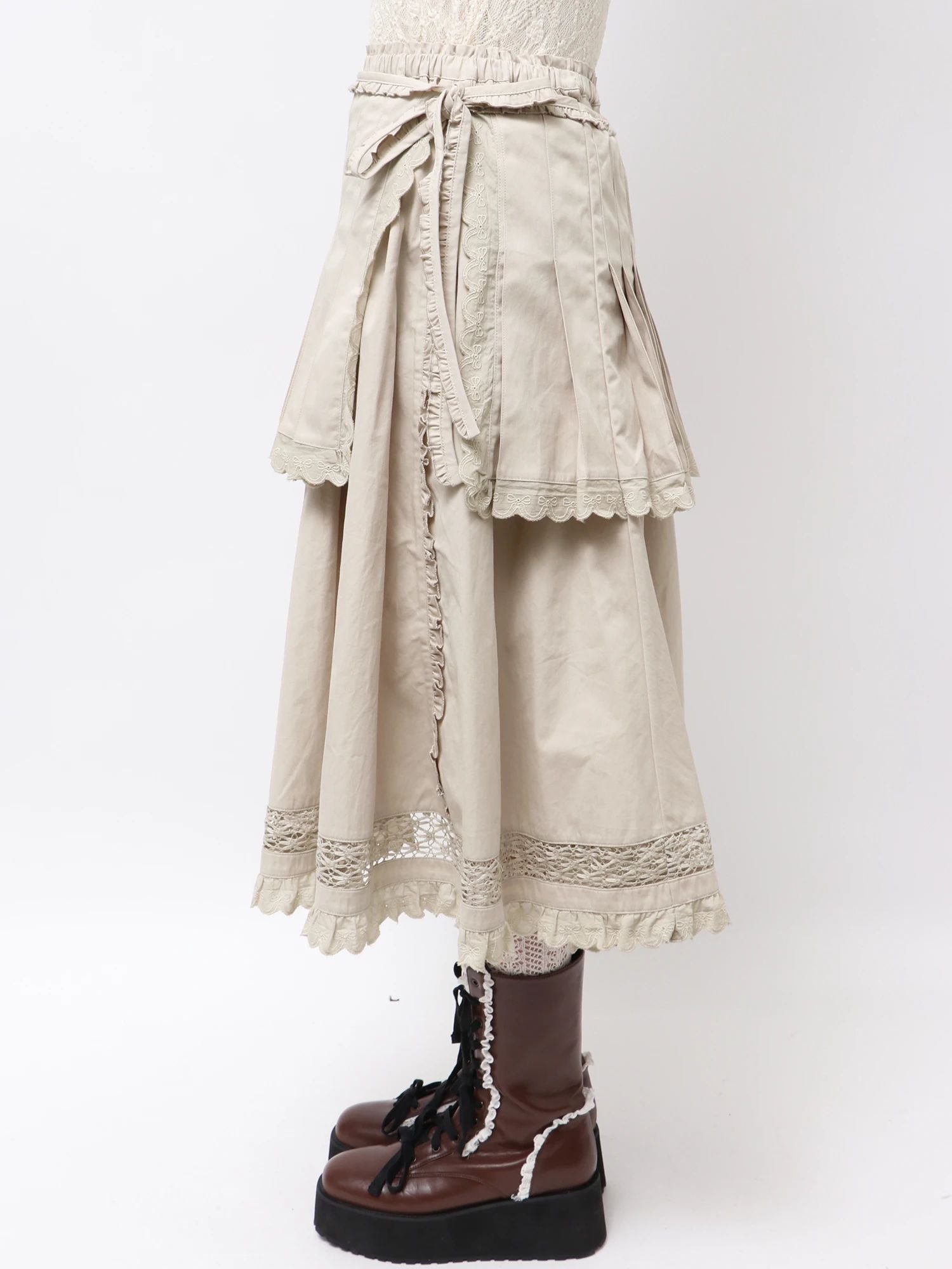 merry jenny｜Pleats Apron Layered Skirt