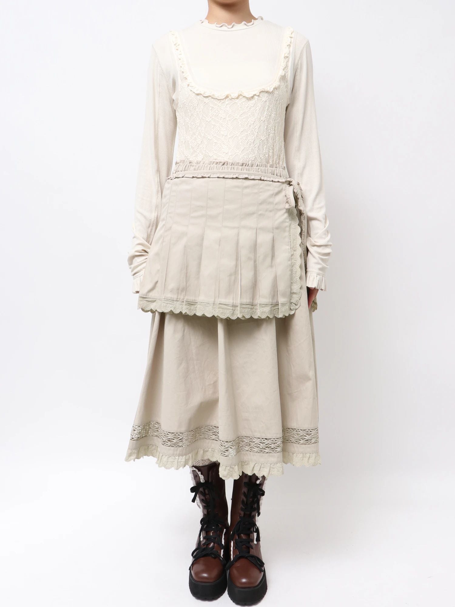merry jenny｜Pleats Apron Layered Skirt
