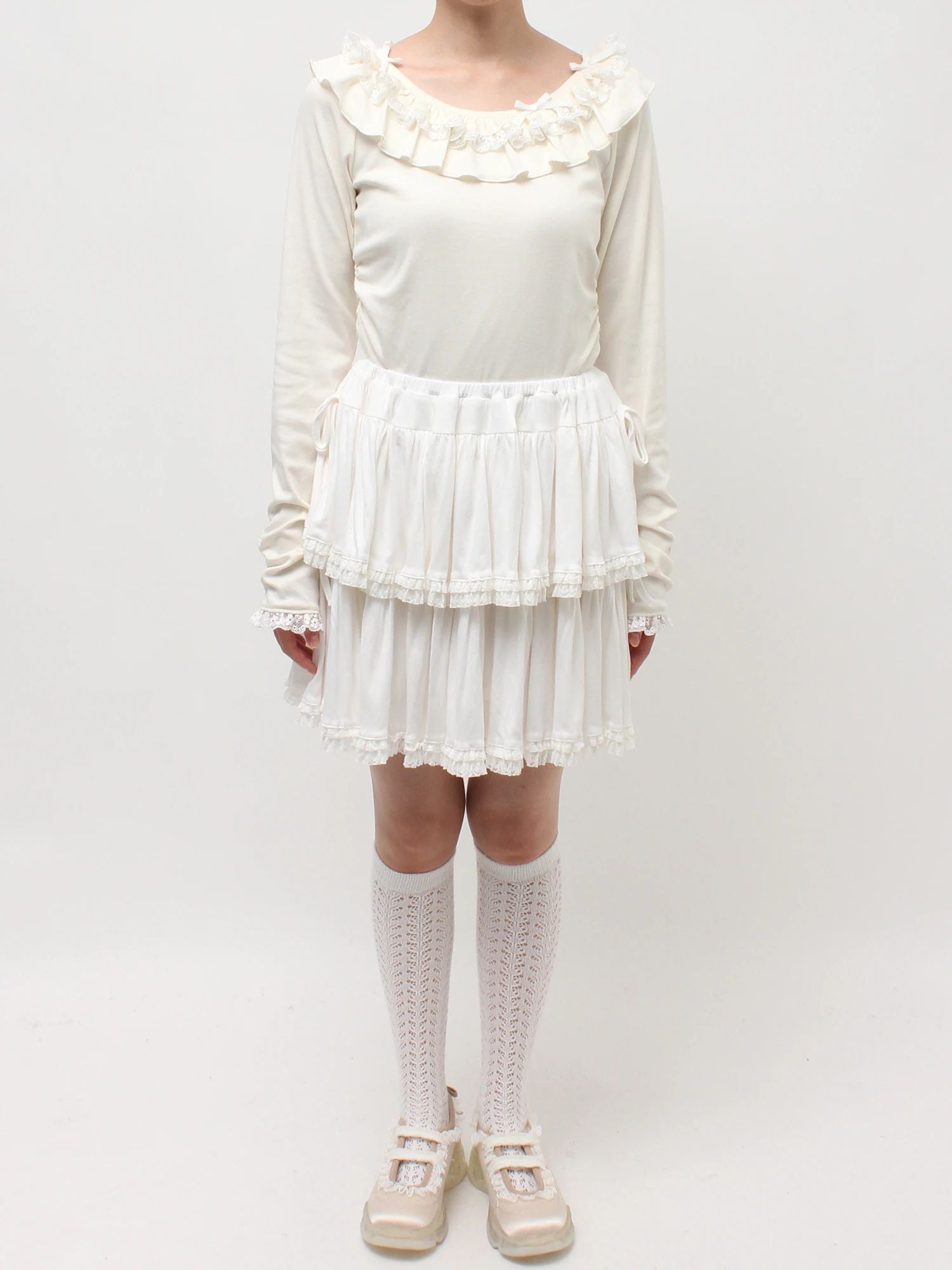 merry jenny｜Cut Tiered Mini Skirt
