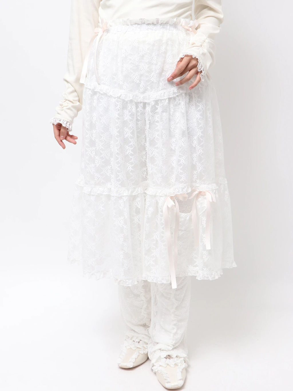 merry jenny｜Sheer Lace Flare Skirt