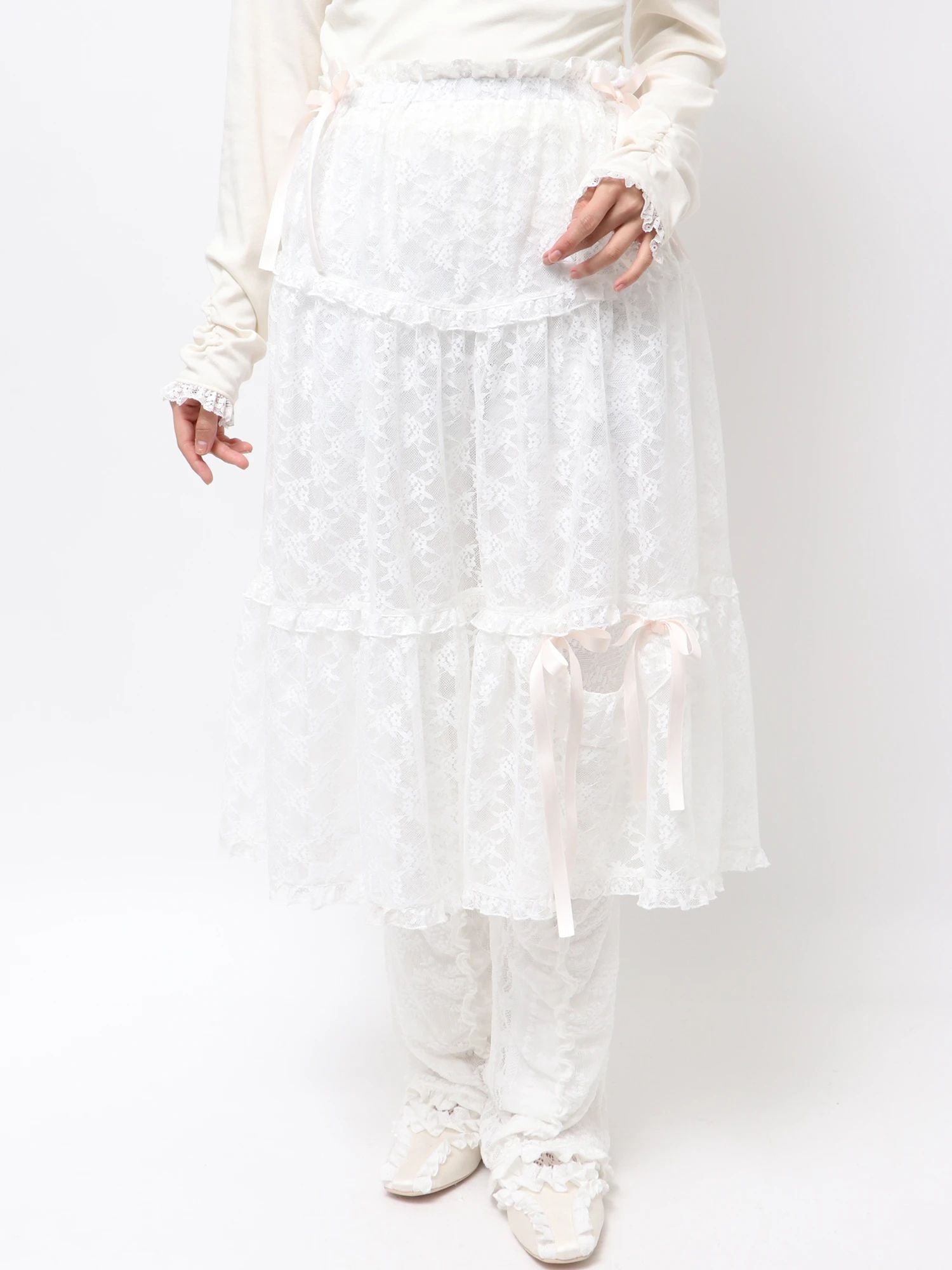 merry jenny｜Sheer Lace Flare Skirt