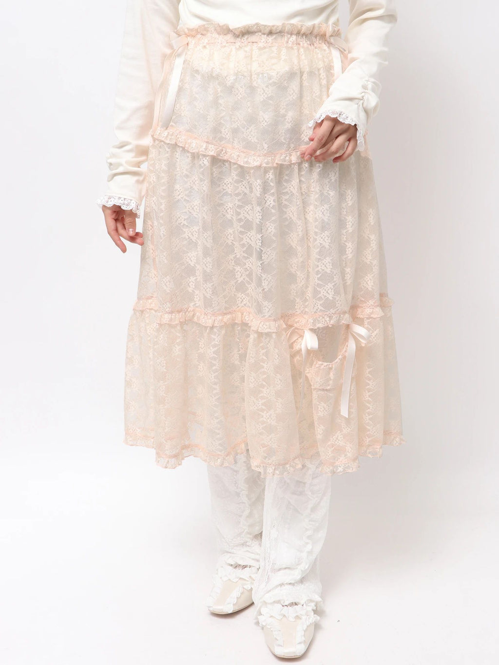 merry jenny｜Sheer Lace Flare Skirt