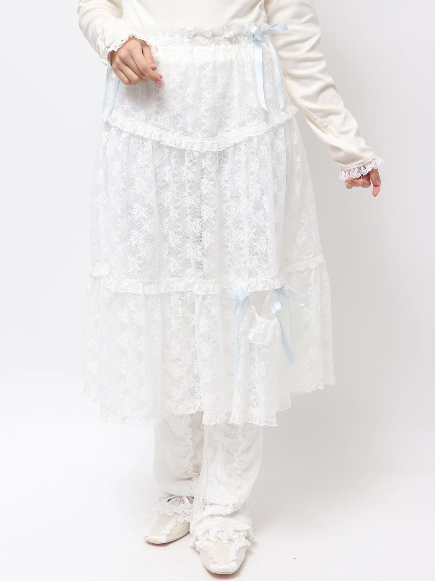 merry jenny｜Sheer Lace Flare Skirt