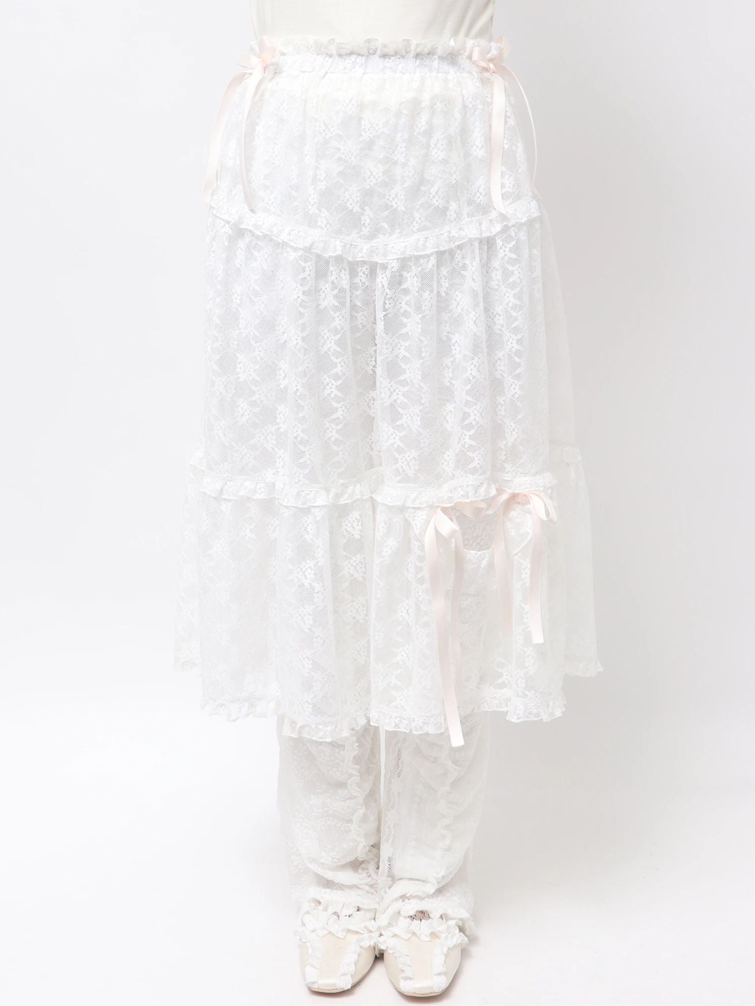 merry jenny｜Sheer Lace Flare Skirt