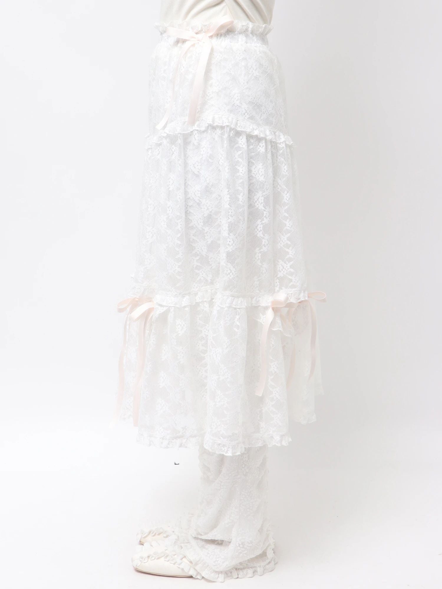 merry jenny｜Sheer Lace Flare Skirt