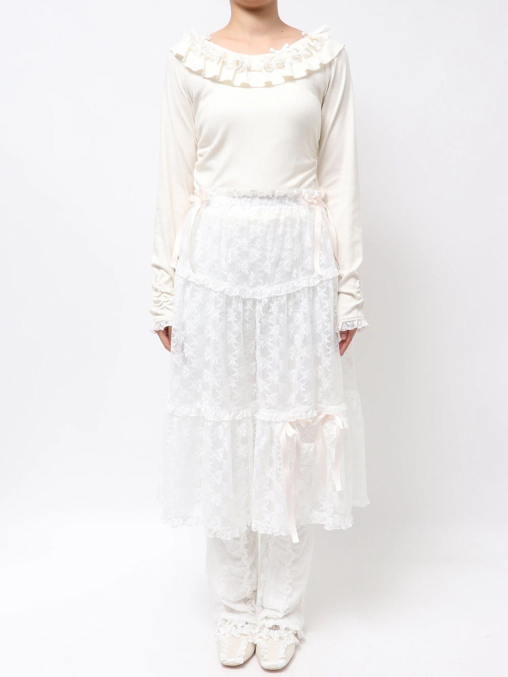 merry jenny｜Sheer Lace Flare Skirt