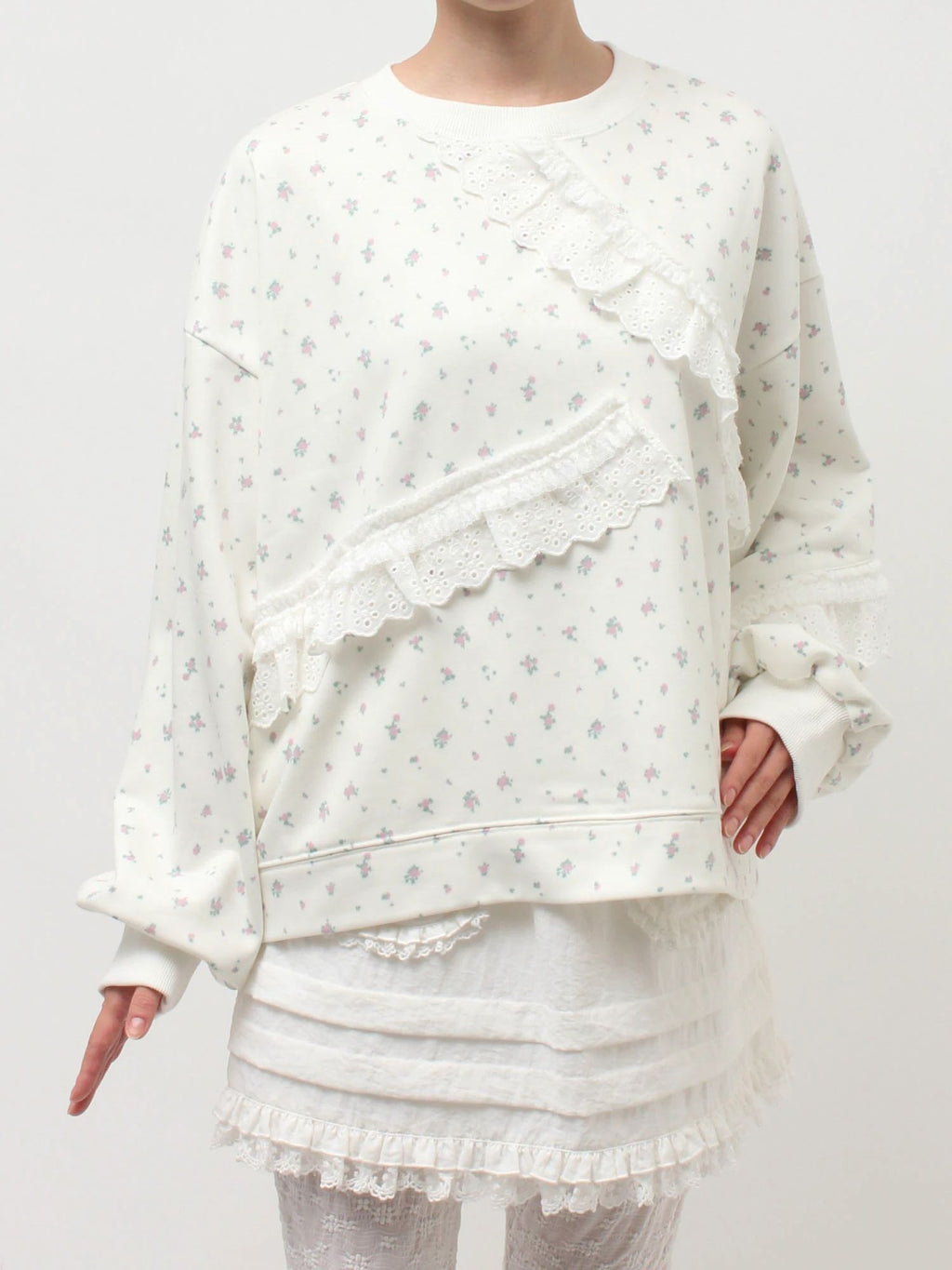 merry jenny｜flower lace sweatshirt
