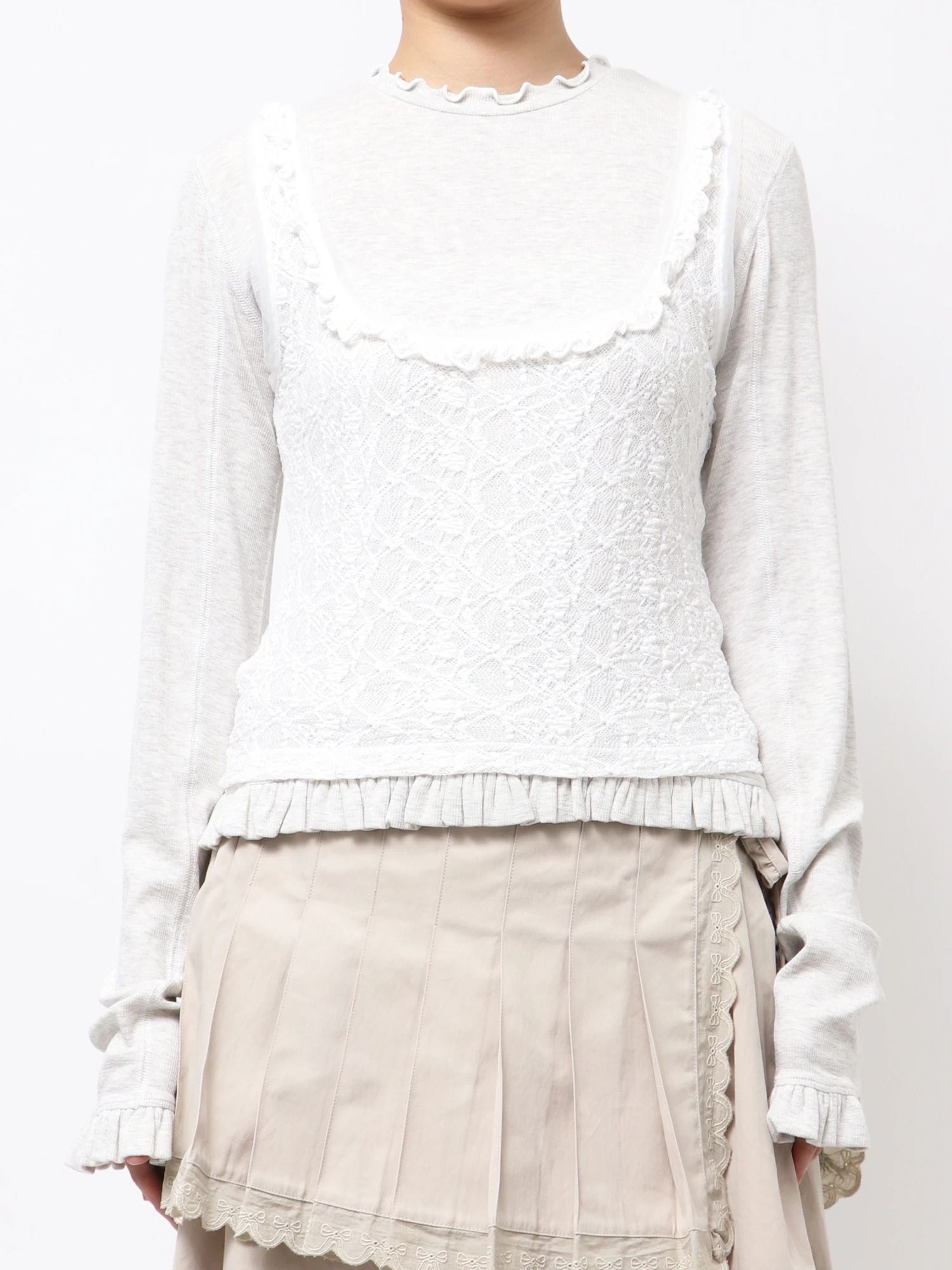 merry jenny｜Lace Layered Long Tee
