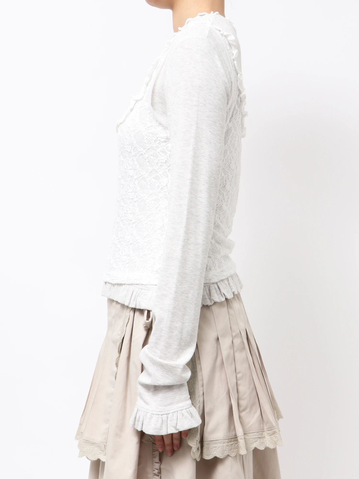 merry jenny｜Lace Layered Long Tee